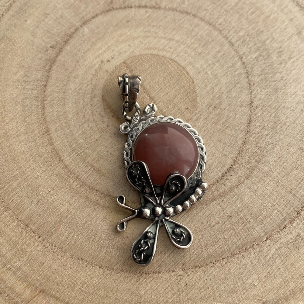 Sterling silver dragonfly dije necklace agata barroco style Made in Mexico 925